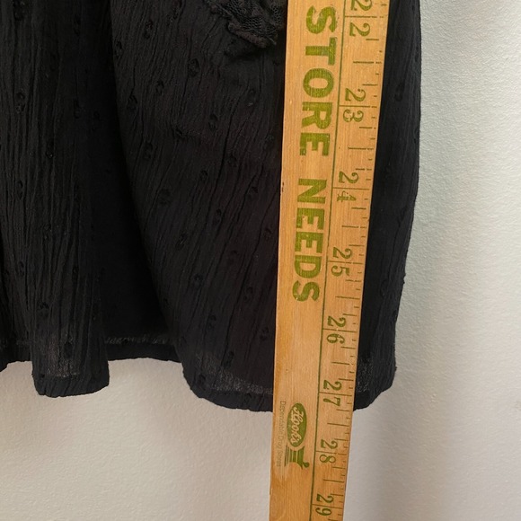 Logo Black Top Blouse Button Front Women Large Emo Gothic Mourn Pintucked Pocket - Picture 10 of 10